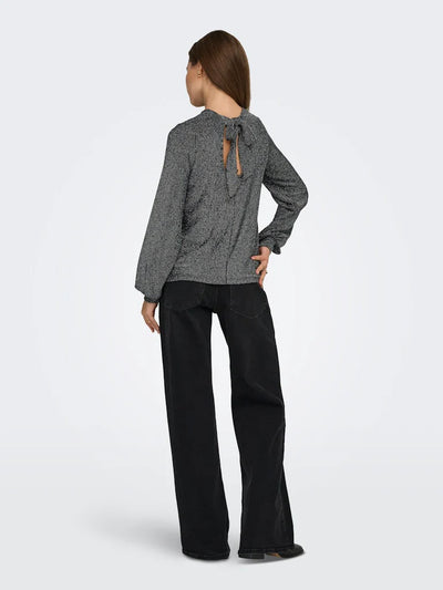 ONLY Silver Stripe Glitter Bow Top