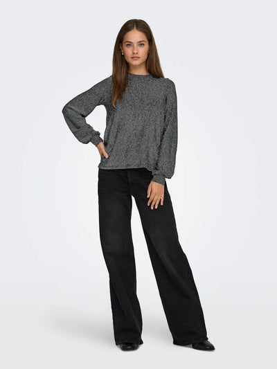 ONLY Silver Stripe Glitter Bow Top