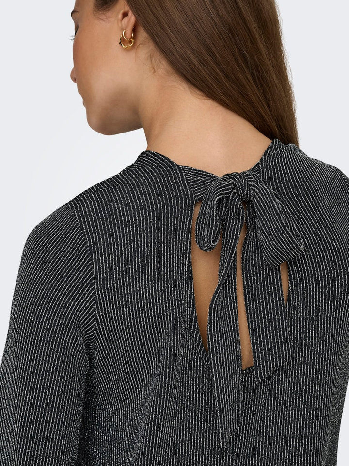 ONLY Silver Stripe Glitter Bow Top