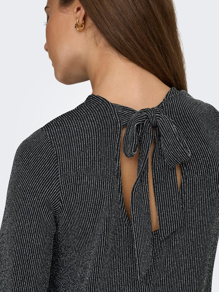 ONLY Silver Stripe Glitter Bow Top