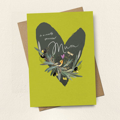 Mum Olive Leaves Heart Card