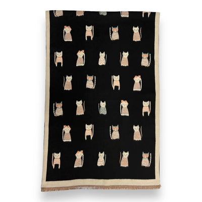 Black Cashmere Blend Cats Scarf