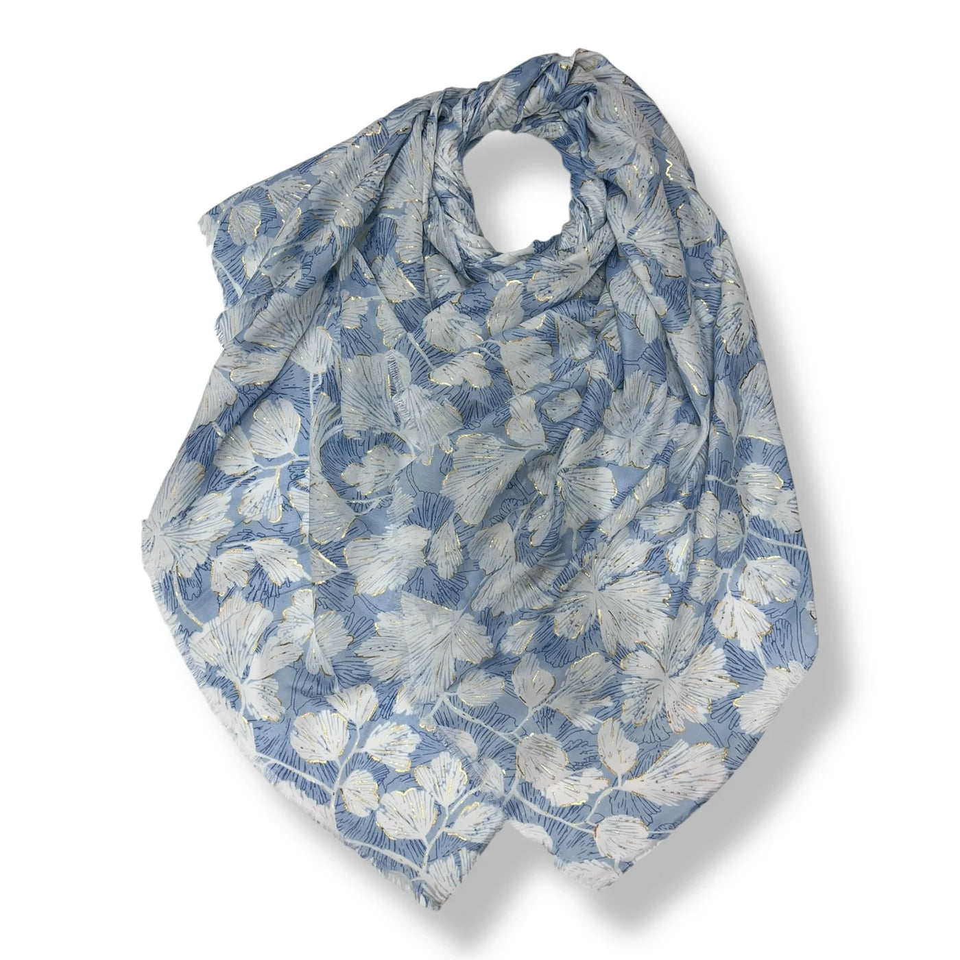 Blue & Gold Foil Leaves Scarf