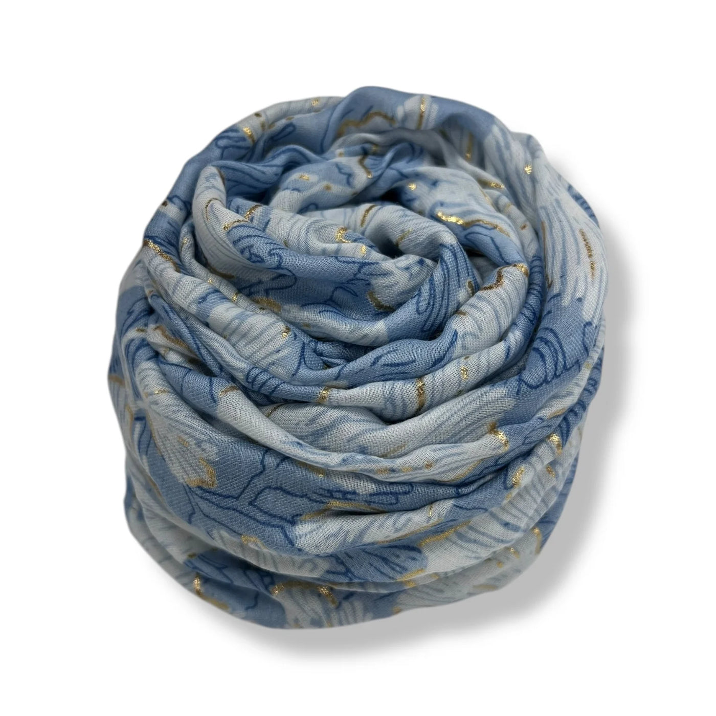 Blue & Gold Foil Leaves Scarf