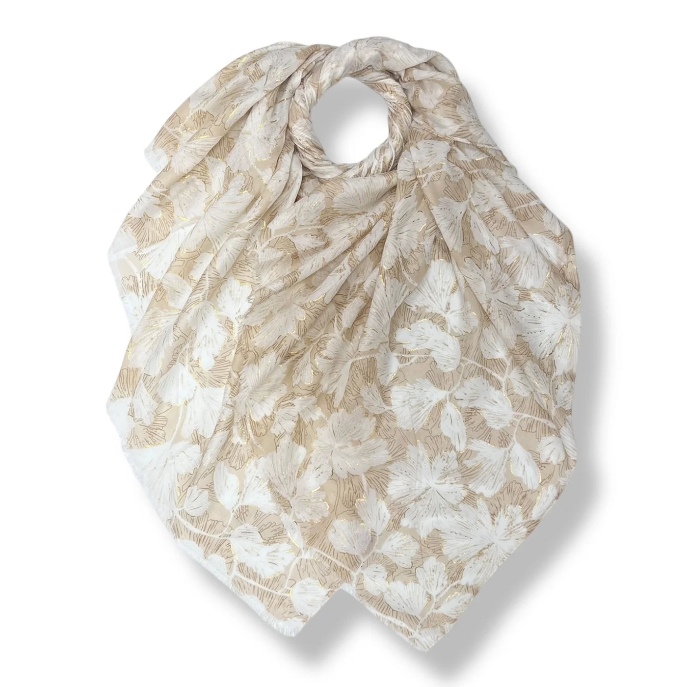 Neutral & Gold Foil Leaves Scarf