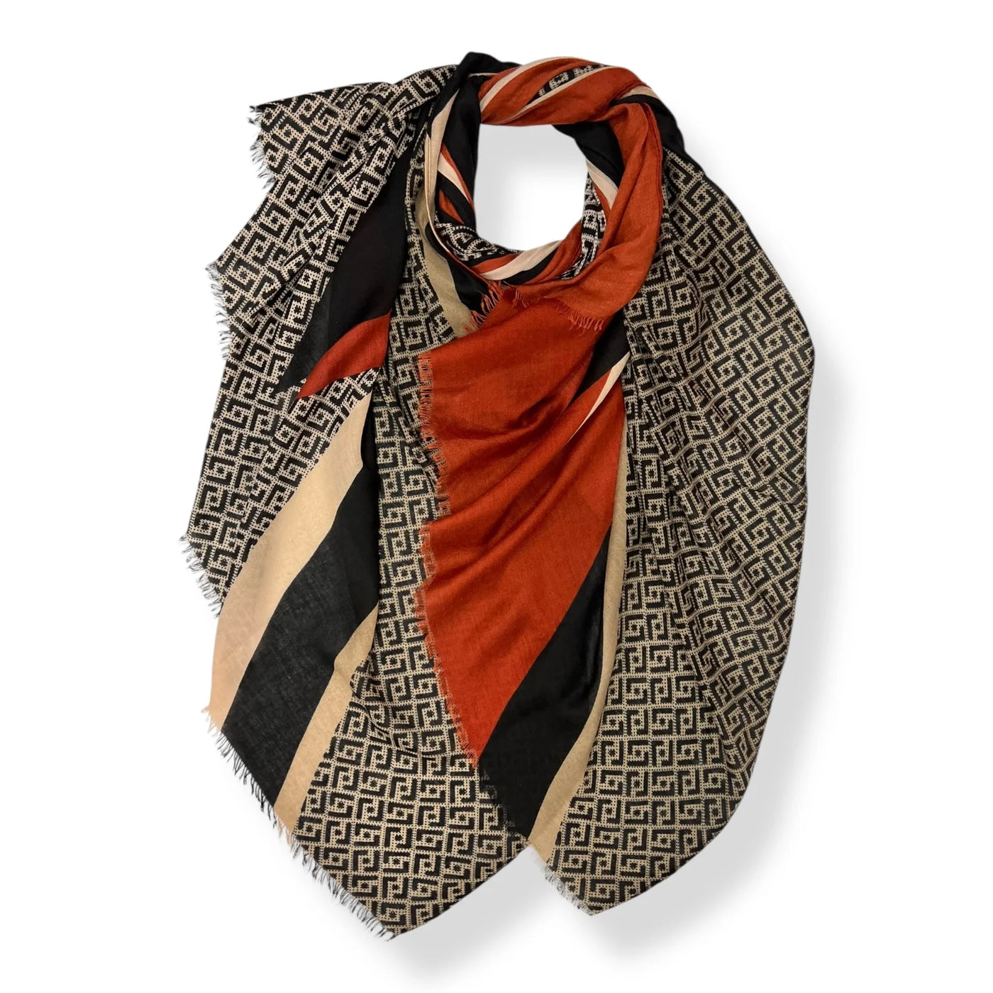 Rust & Black Geometric Print Scarf