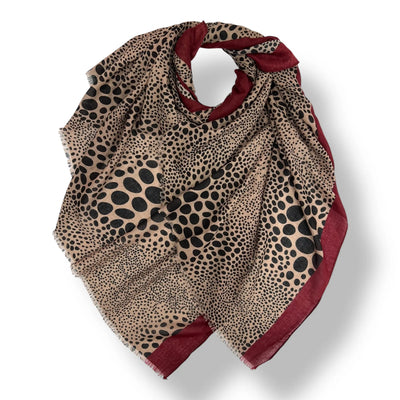 Deep Red Border Leopard Dots Scarf