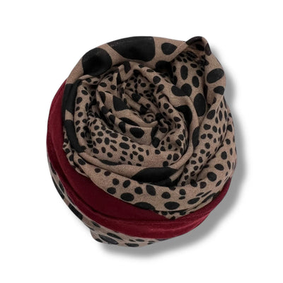 Deep Red Border Leopard Dots Scarf
