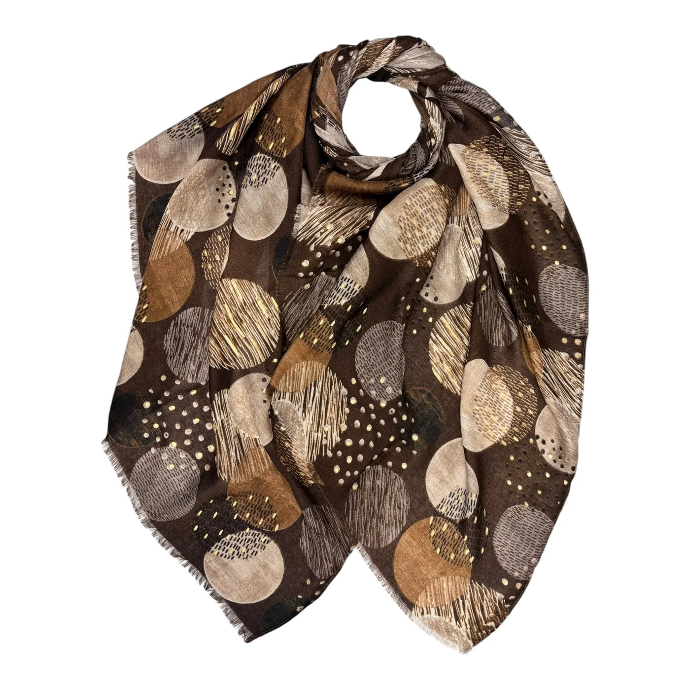 Brown & Gold Circle Print Scarf