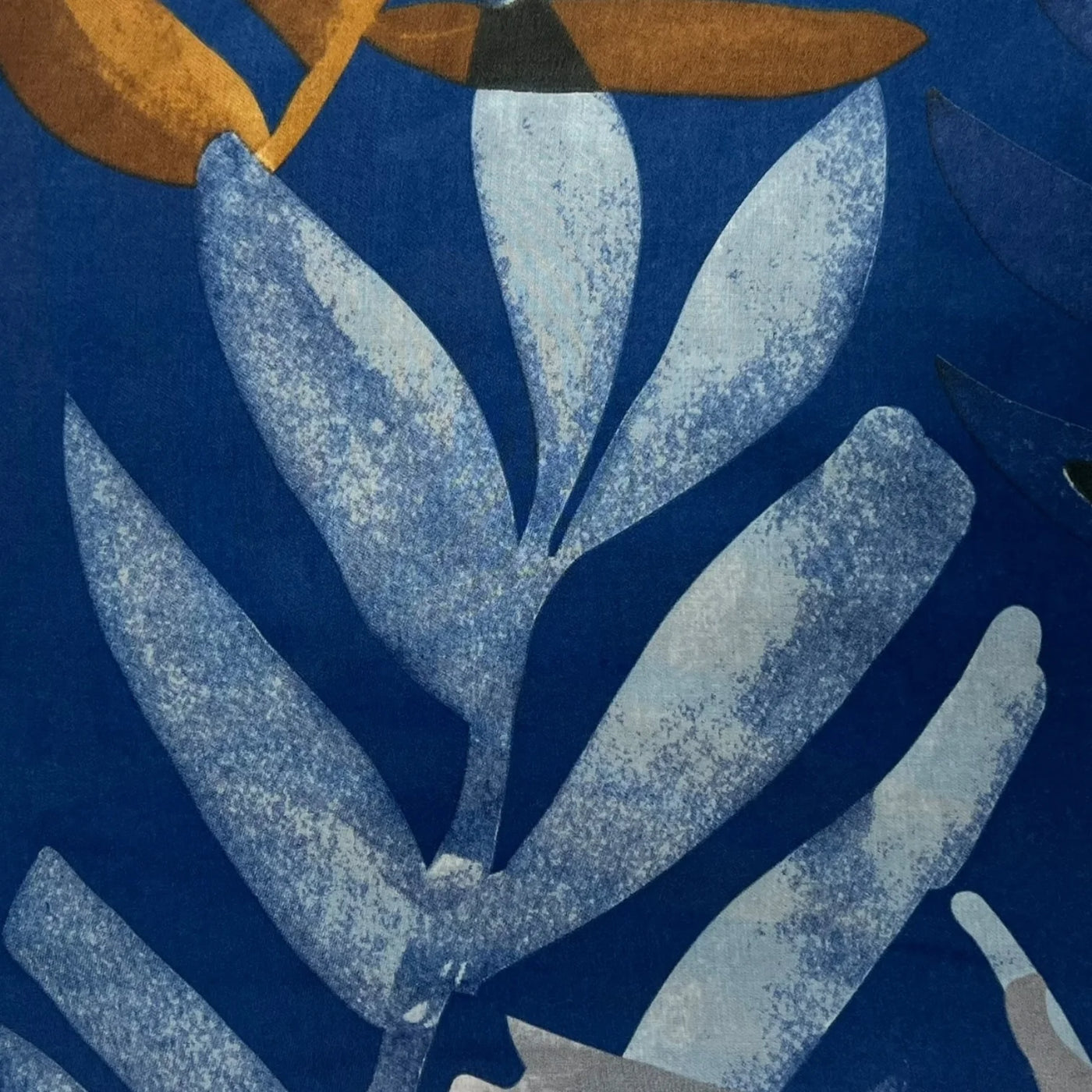 Blue Palm Leaves Print Scarf