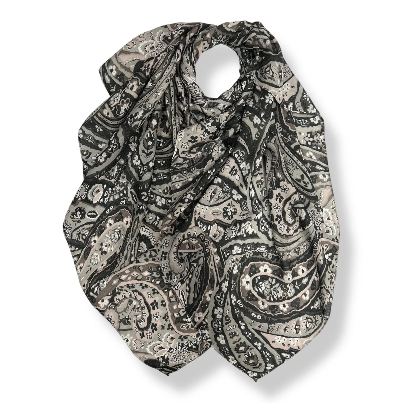 Grey Paisley Print Scarf
