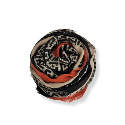 Rust & Black Geometric Print Scarf