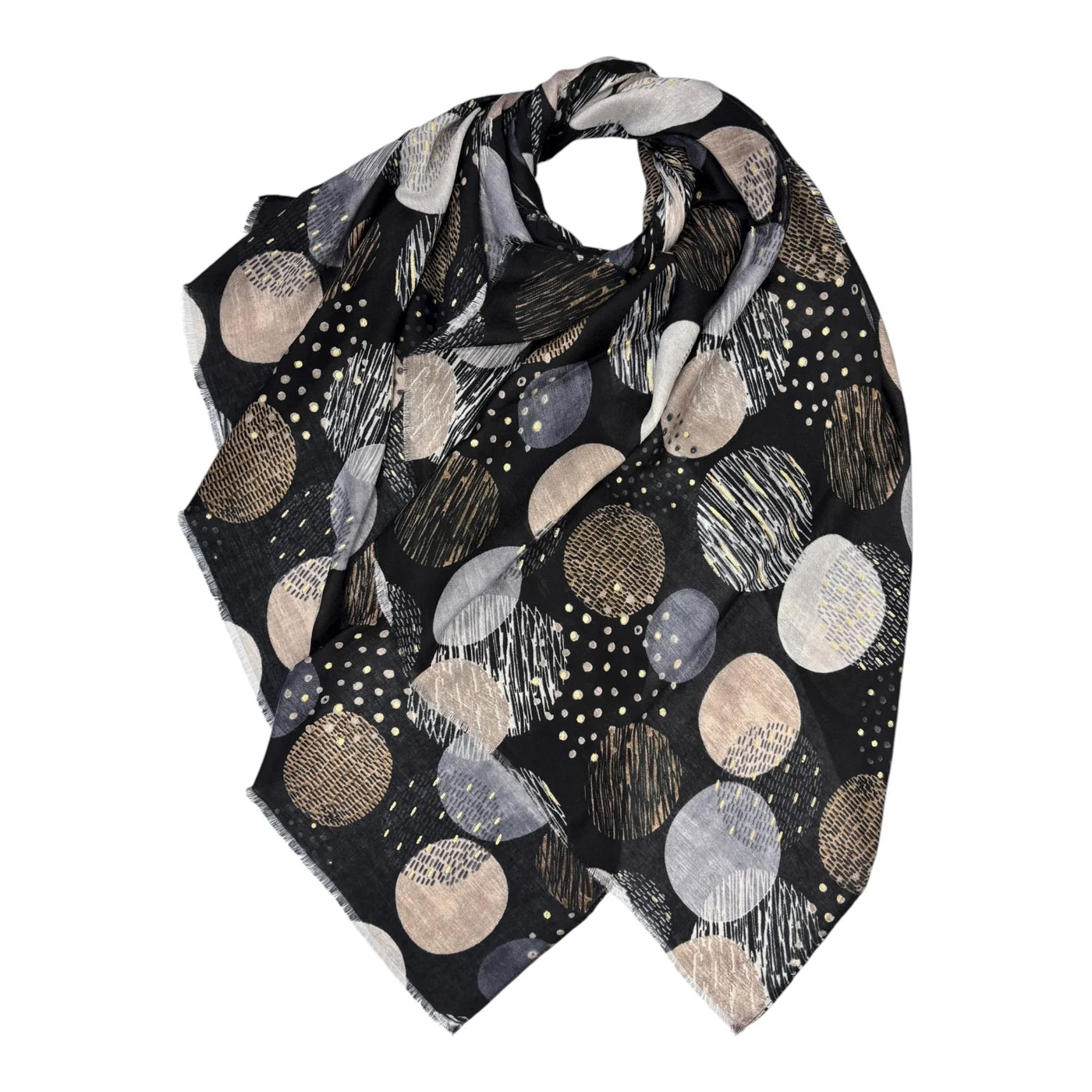 Black & Gold Circle Print Scarf