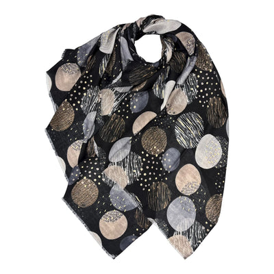Black & Gold Circle Print Scarf