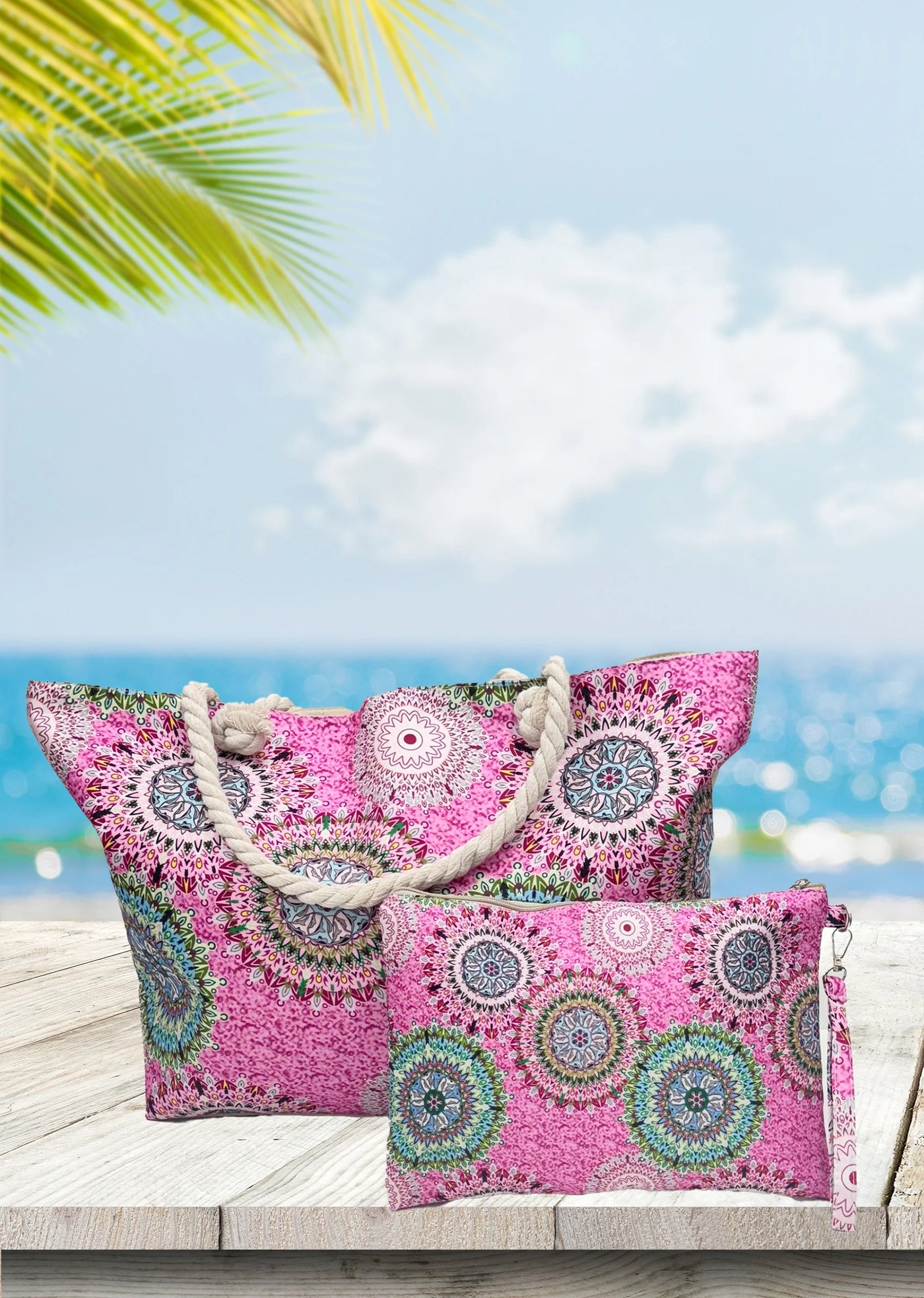 Pink Mandala Beach Bag Set