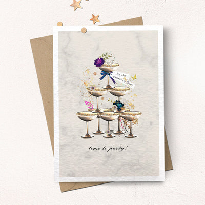 Time To Party Prosecco Tower Card