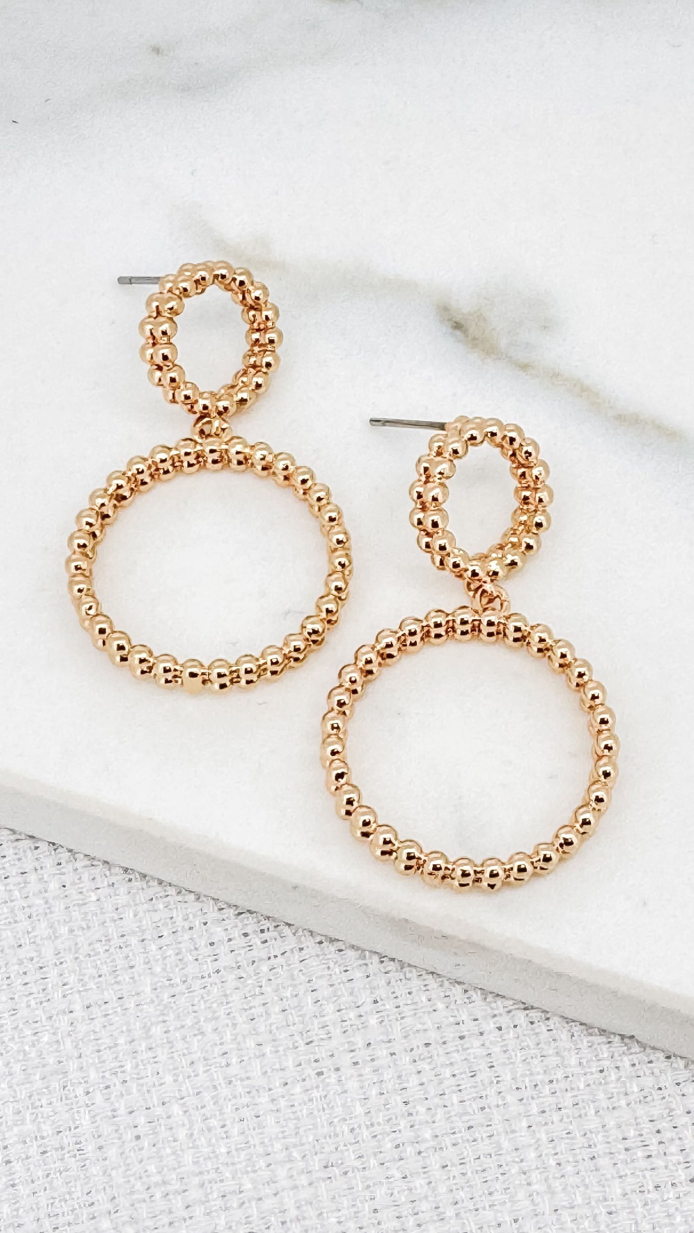Gold Double Circle Drop Earrings