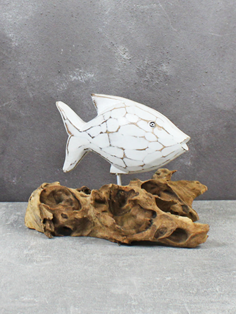 *shop collection only* White Wooden Fish on Stand