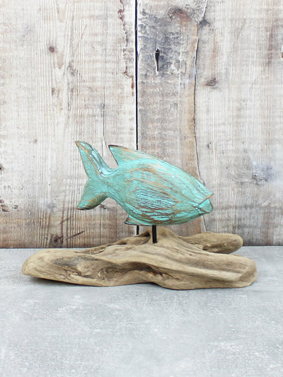 Turquoise Wooden Fish On Stand