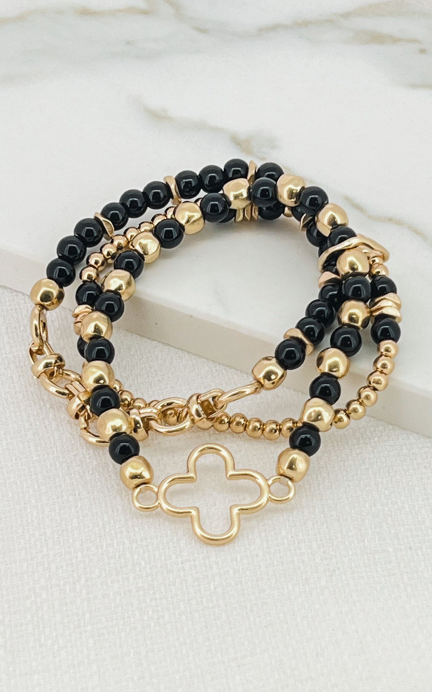 Black & Gold Clover 3 Layer Bracelet