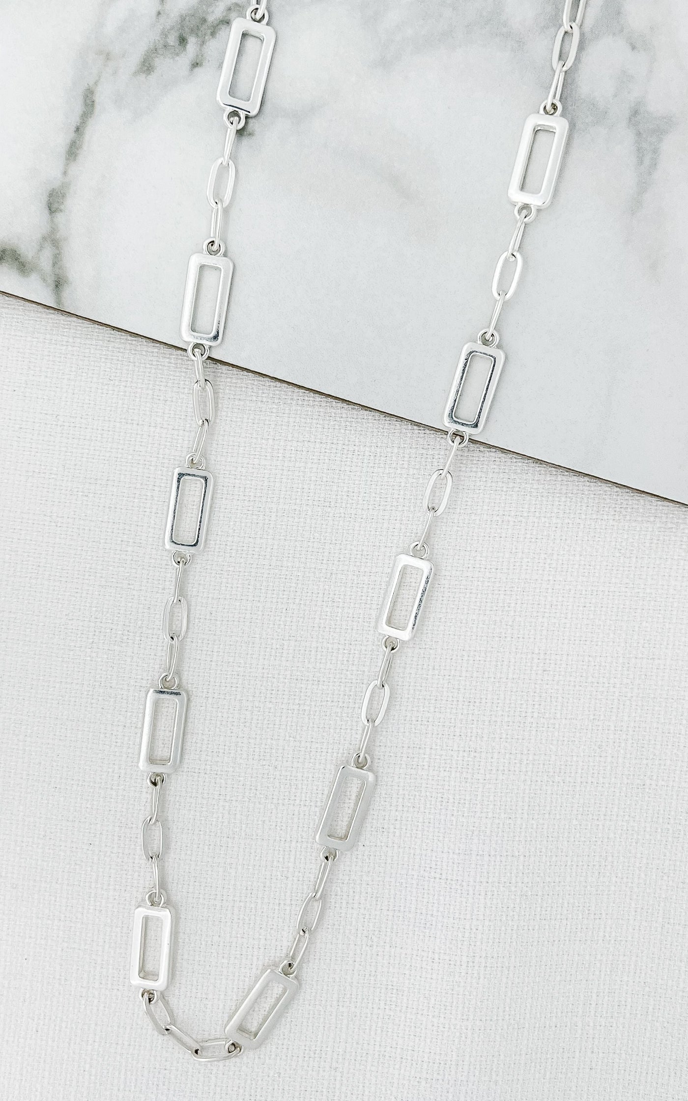 Silver Rectangular Link Necklace