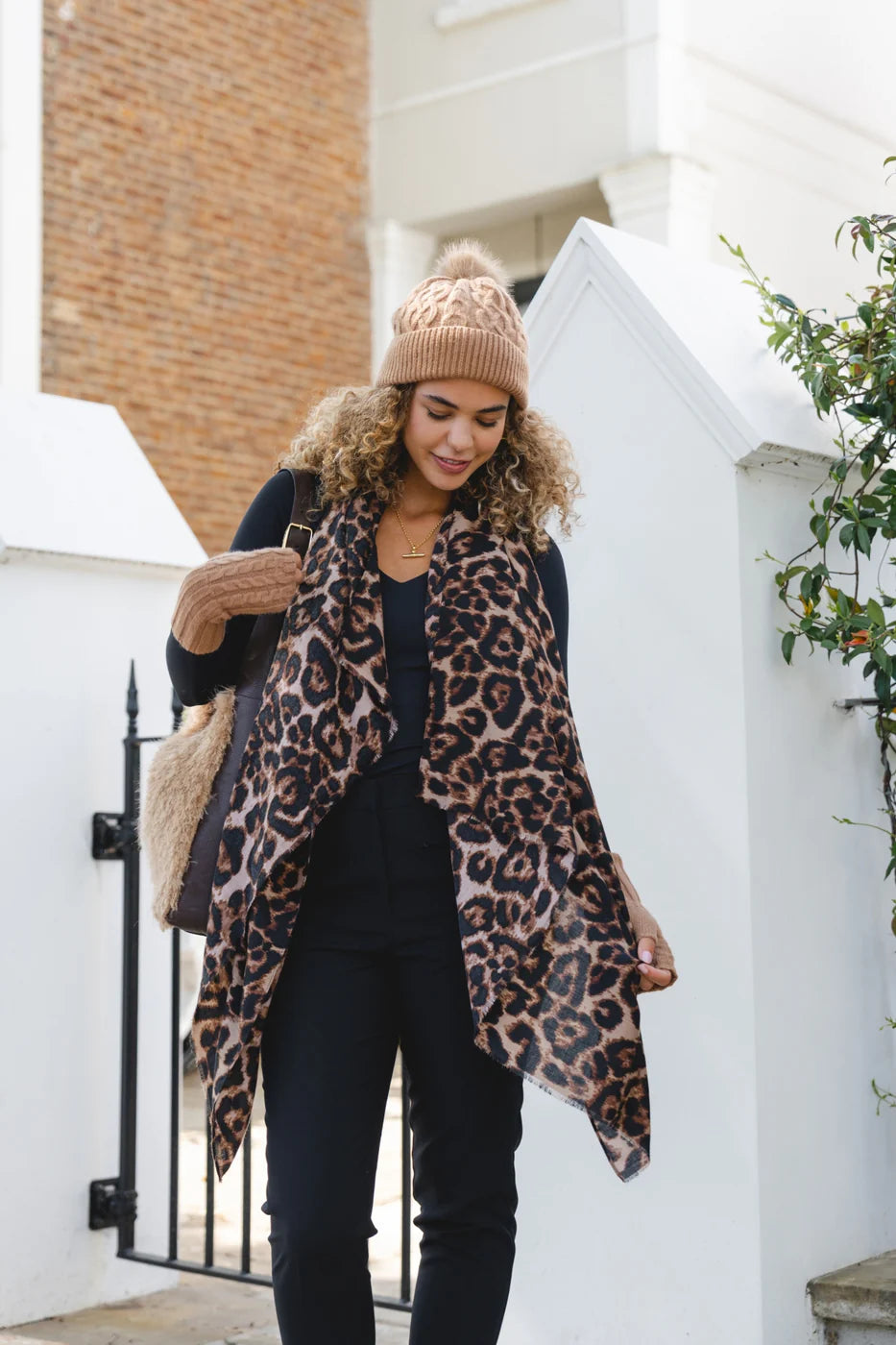 Cocoa Leopard Print Scarf