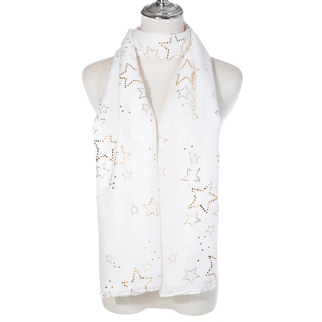 White & Gold Foil Star Scarf
