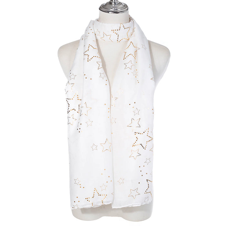 White & Gold Foil Star Scarf