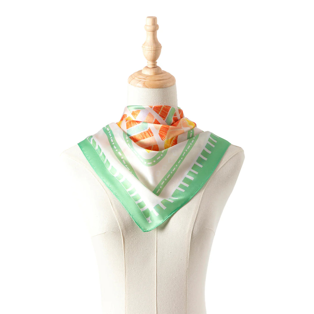 Green & Orange Silky Square Scarf