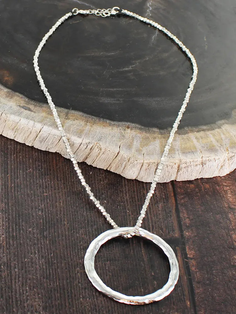 Hammered Circle Silver Plate Necklace