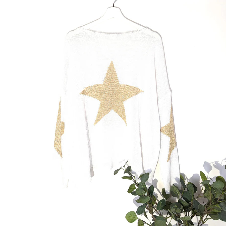 White & Gold Star Back Jumper