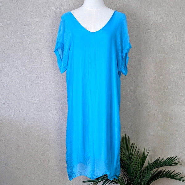 Turquoise Blue Classic Silk Dress