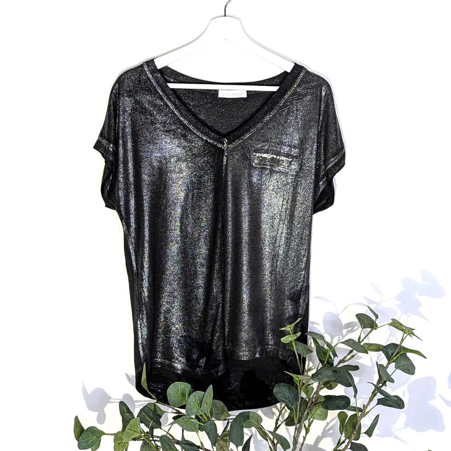 Black Metallic Front T-Shirt