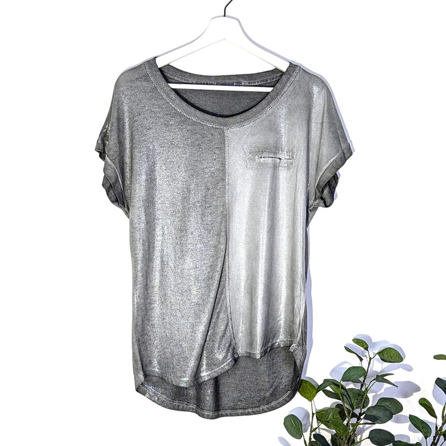 Grey Metallic Front T-Shirt