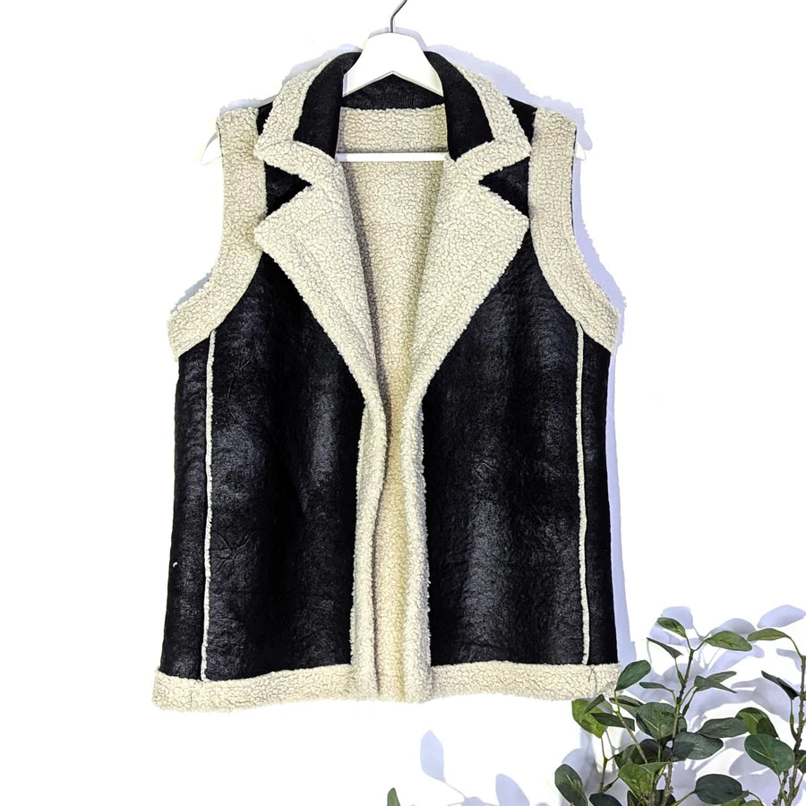 Black & Faux Sheepskin Gilet