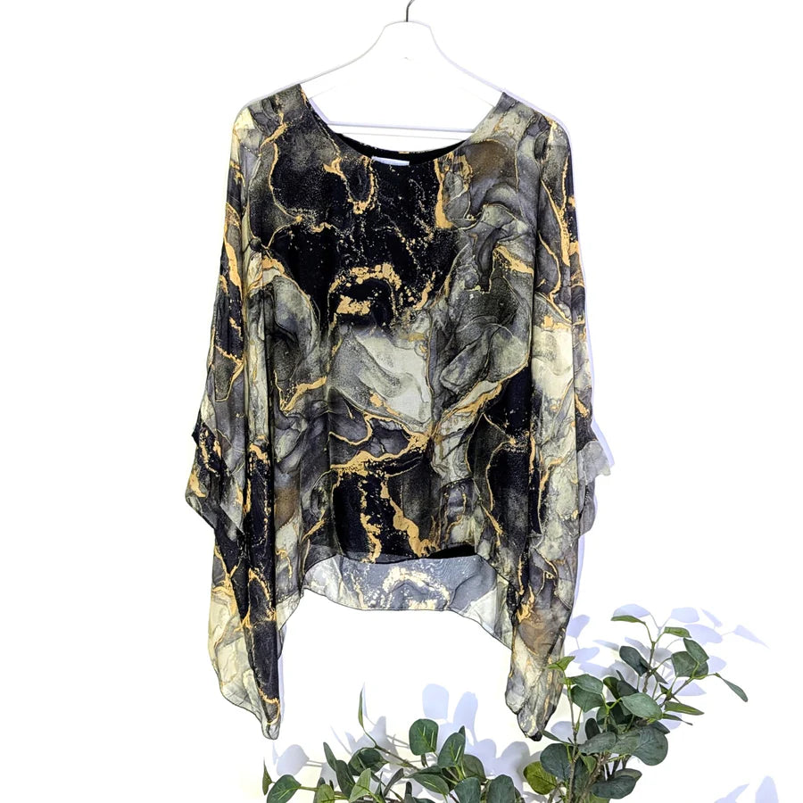 Black Marble Silk Top