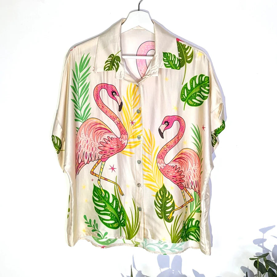 Silk Blend Flamingo Shirt