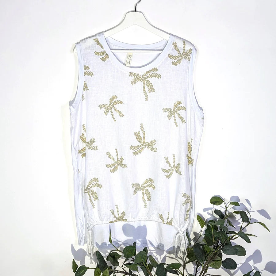 Linen Blend Palm Sleeveless Top