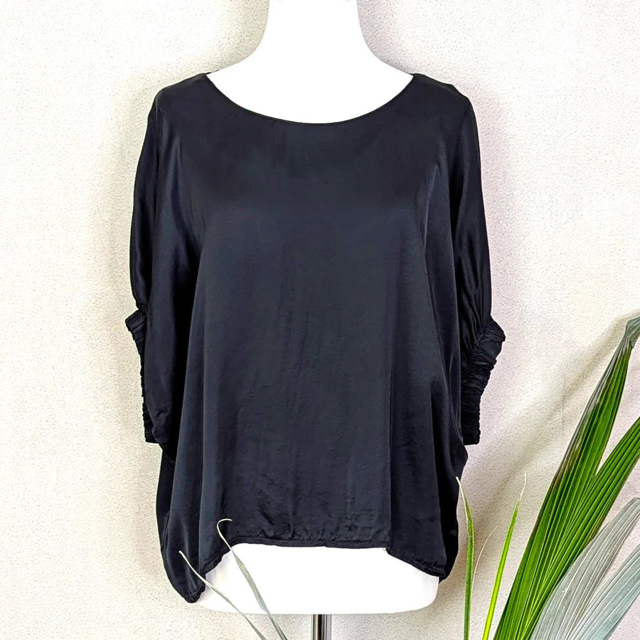 Black Silky Elasticated Sleeve Top