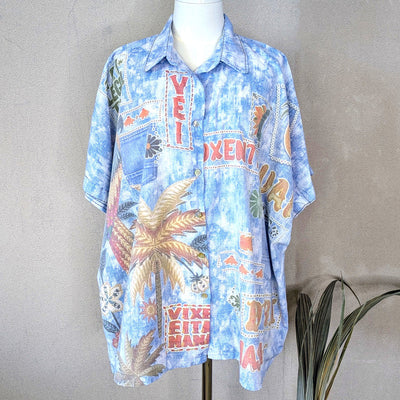 Washed Tropical Print Linen Mix Shirt
