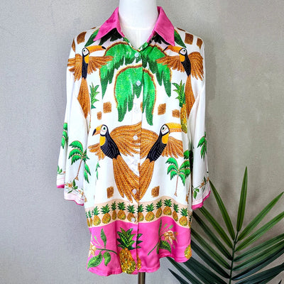 Tropical Toucan Print Silky Shirt