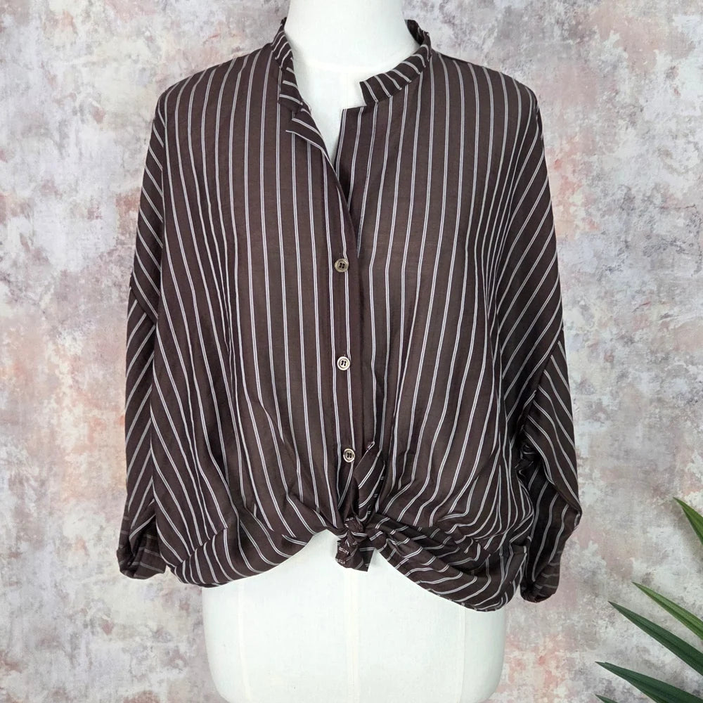 Chocolate Pinstripe Tie Front Shirt