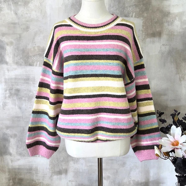 Pastel & Chocolate Brown Stripe Jumper