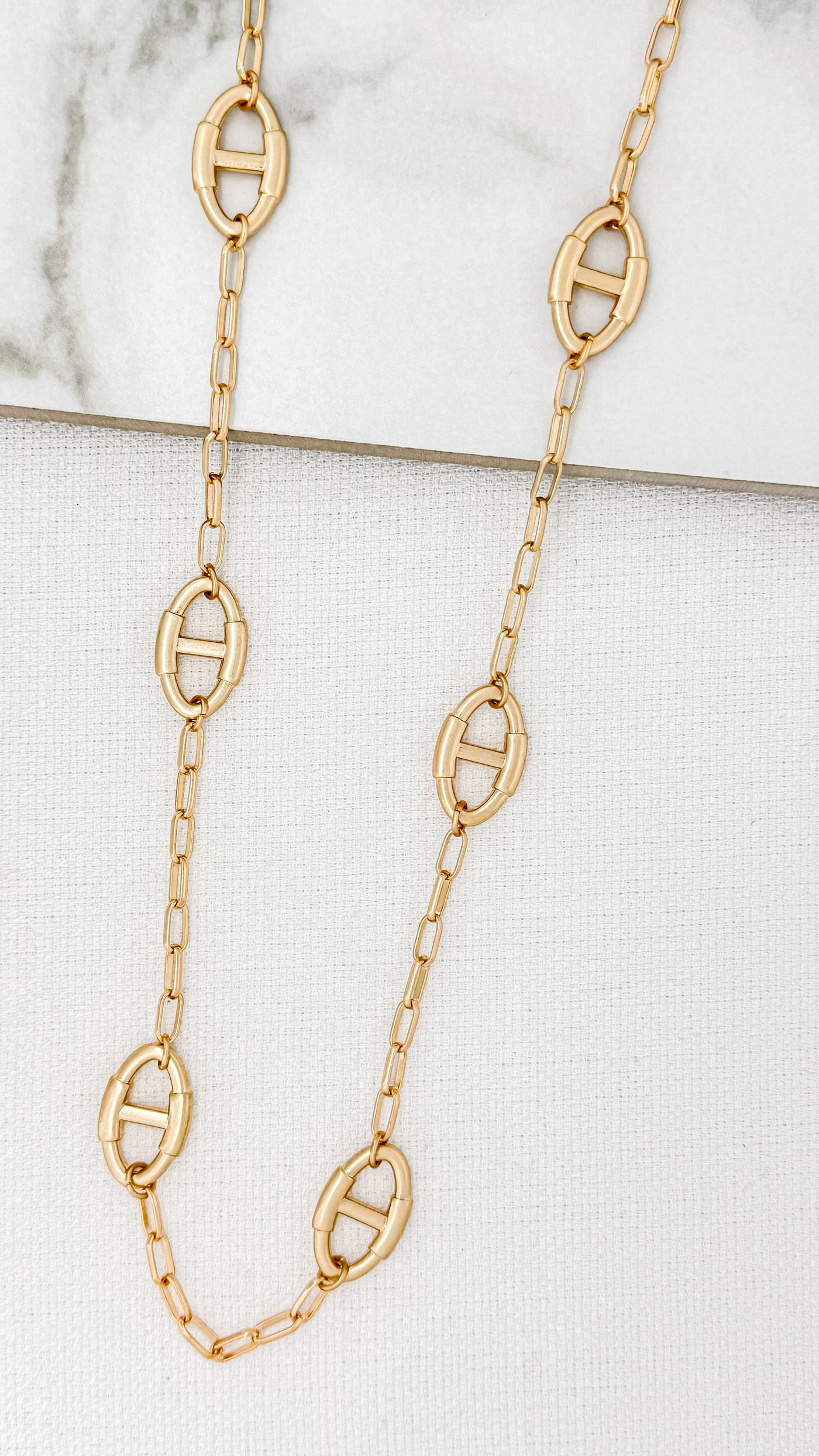Gold Split Oval Long Necklace
