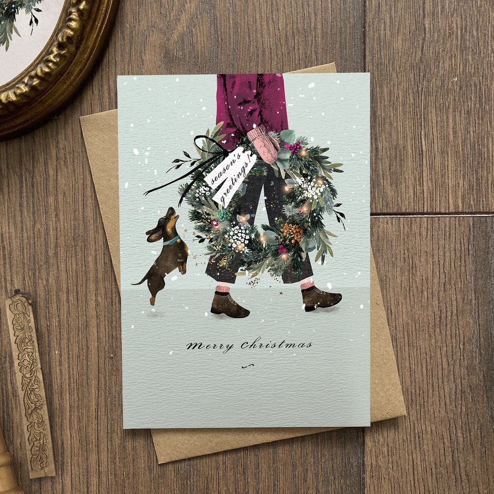 Christmas Wreath Sausage Dog Card