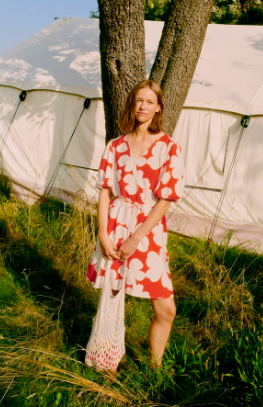Red & Cream Flower Print Dress