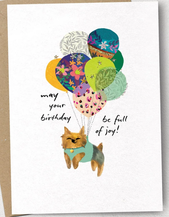 Yorkie Balloons Birthday Card