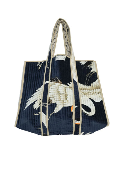Stork Navy Velvet Tote Bag