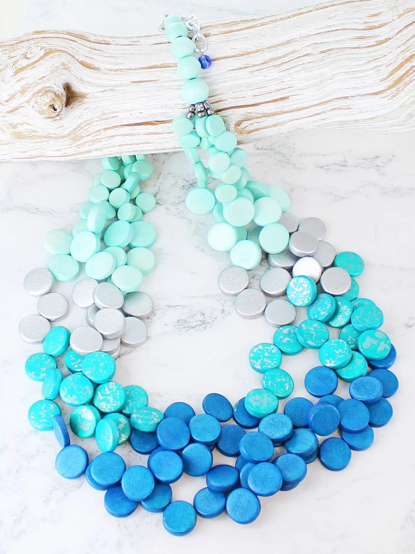 Blue Ombre Wooden Necklace