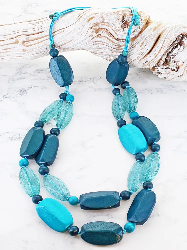 Blue Resin & Wood Necklace